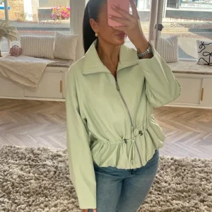 Mint Cropped Leather Jacket