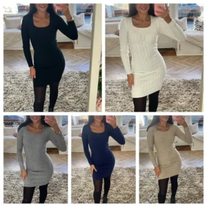 Square Neck Knitted Dress